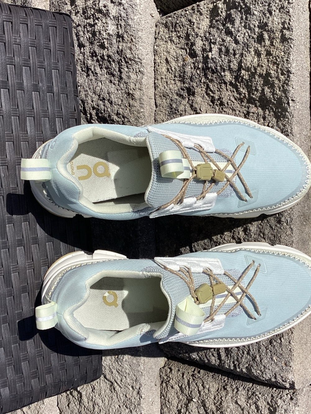 On Running Light Blue and White Women's Athletic Shoes